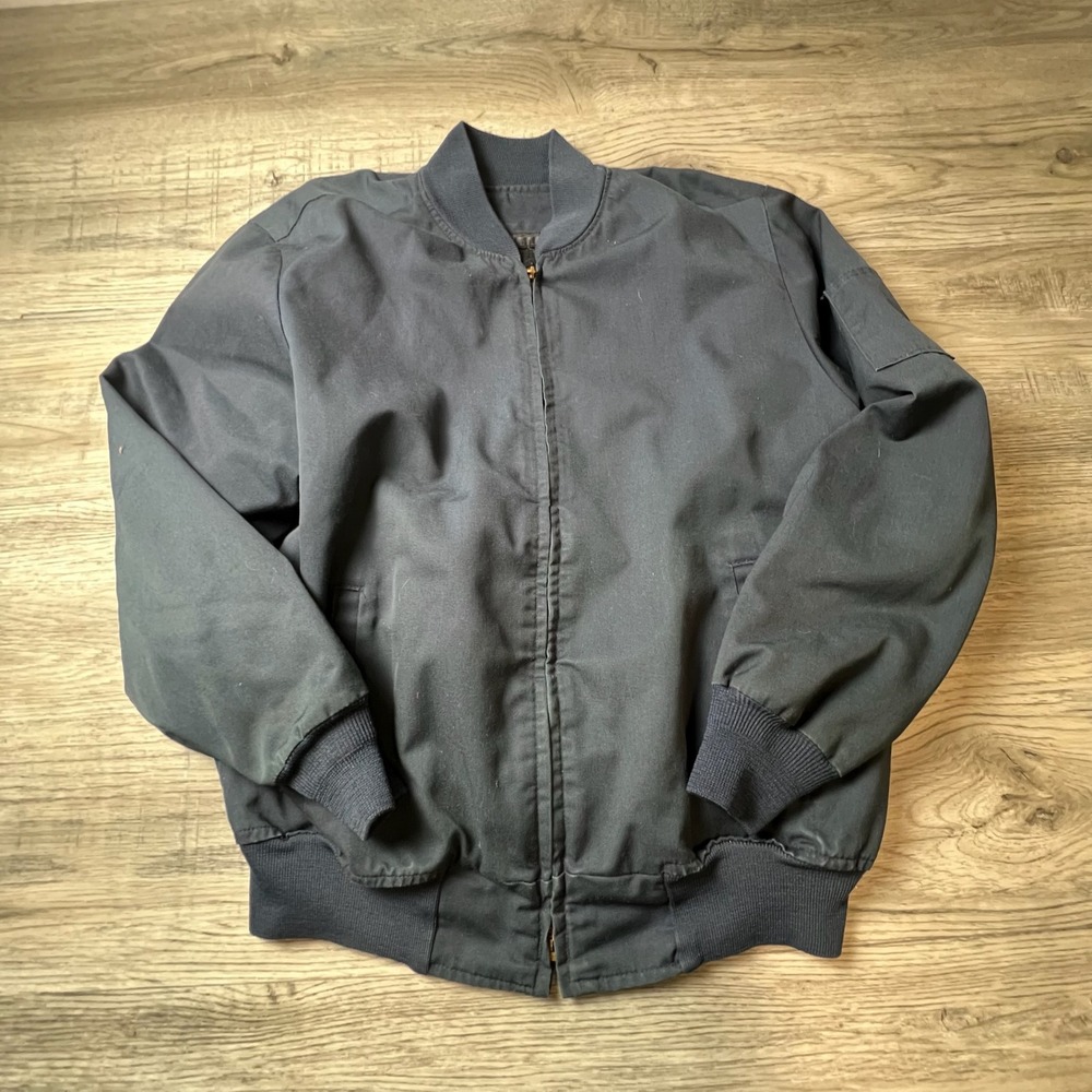 Vintage 1980s Bomber Jacket Mens XL Black Quilted Lined Utility Workwear‎ Zip Up